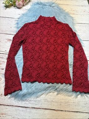 Vintage Forenza Red Lace Mock Neck Long Sleeve Top sz S